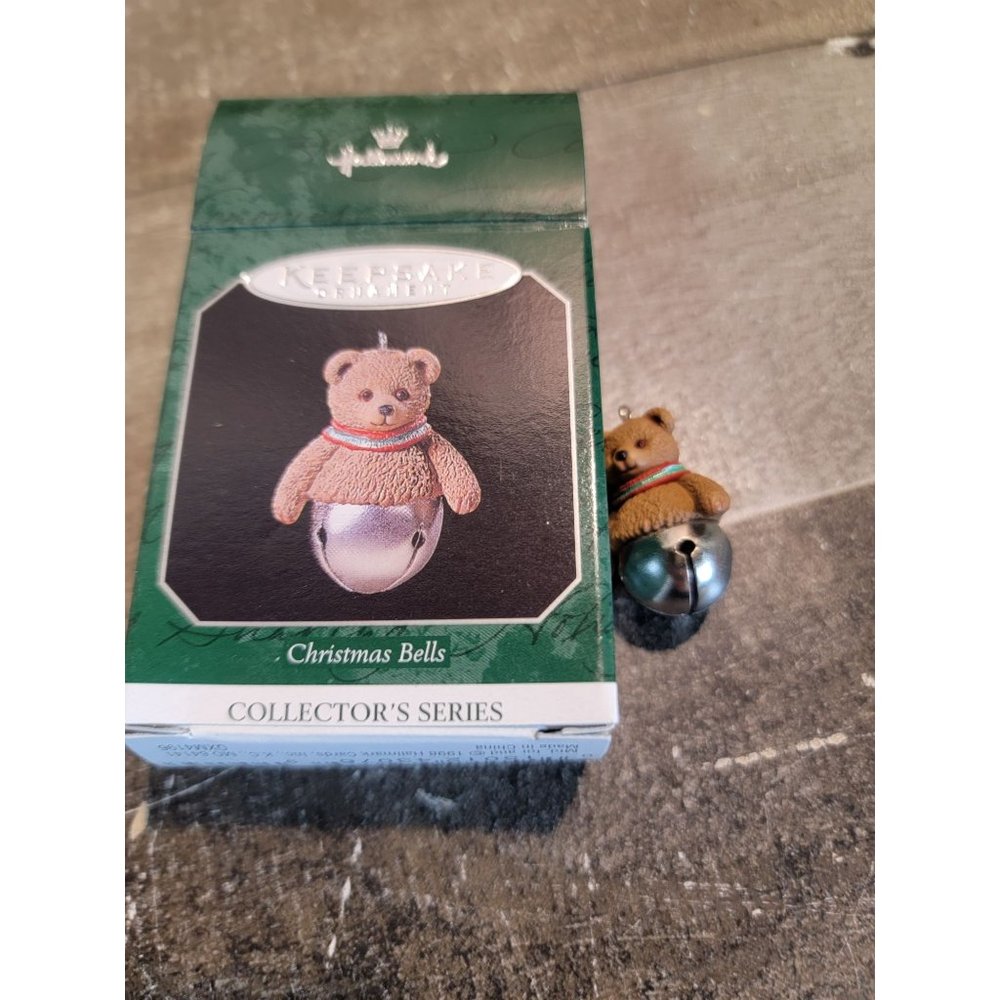 Hallmark‎ Christmas bells 1998 mini ornament Xmas Decor teddy bear